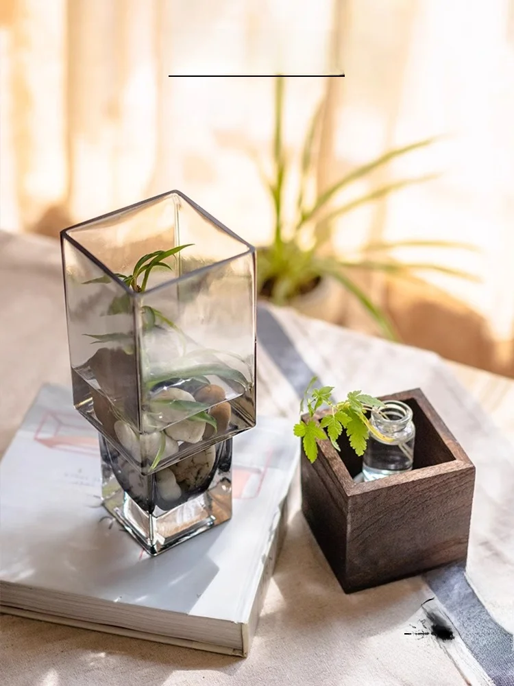 

Vietri Mare Glass Flower Vase Japanese Sle Wood Decorative Home Decoration High End Fre Flower Insert Square Column ape