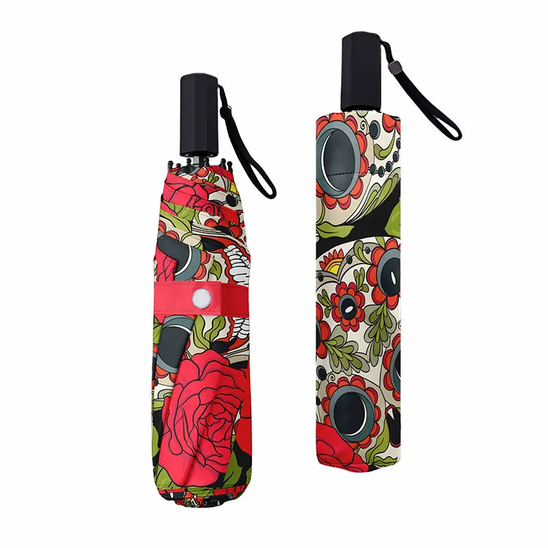 

Компактный портативный складной зонт с рисунком черепа и розы, защита от ультрафиолета, дорожный зонт для мужчин и женщин, устойчивый к ветру