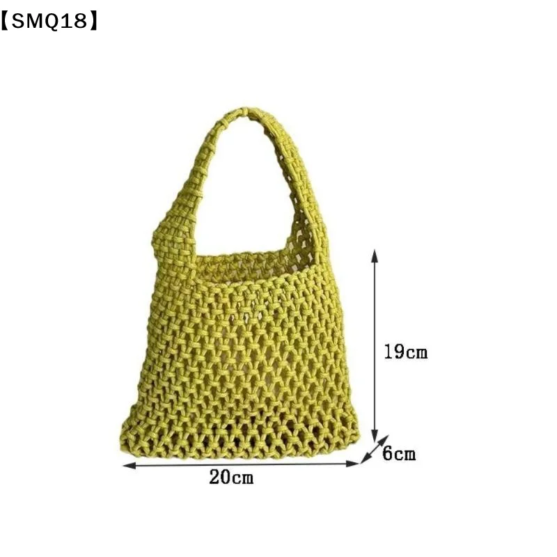 Knitted Handbag Hollowout Handmade Woven Shoulder Pouch Fresh Cotton Rope Colorful Large Capacity Mommy Bag School【SMQ】