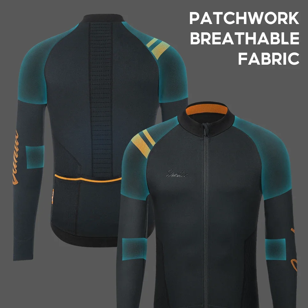 Santic Men's Cycling Jersey Spring Autumn Seamless Long Sleeved Bicycle Clothing Outdoor Quick Dry MTB Road Riding Bike Jersey