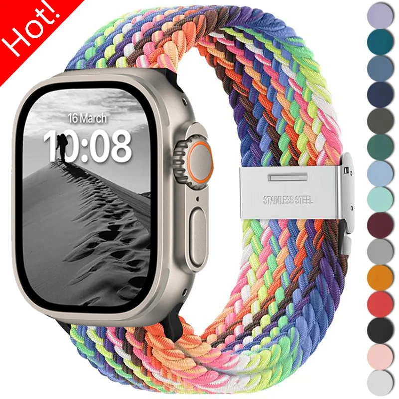 

Nylon Strap for Apple Watch Ultra 2 Band 49mm 45mm 44mm 40mm 42mm 41mm Braided Loop Bracelet for IWatch Series 9 8 7 6 SE 5 4 3