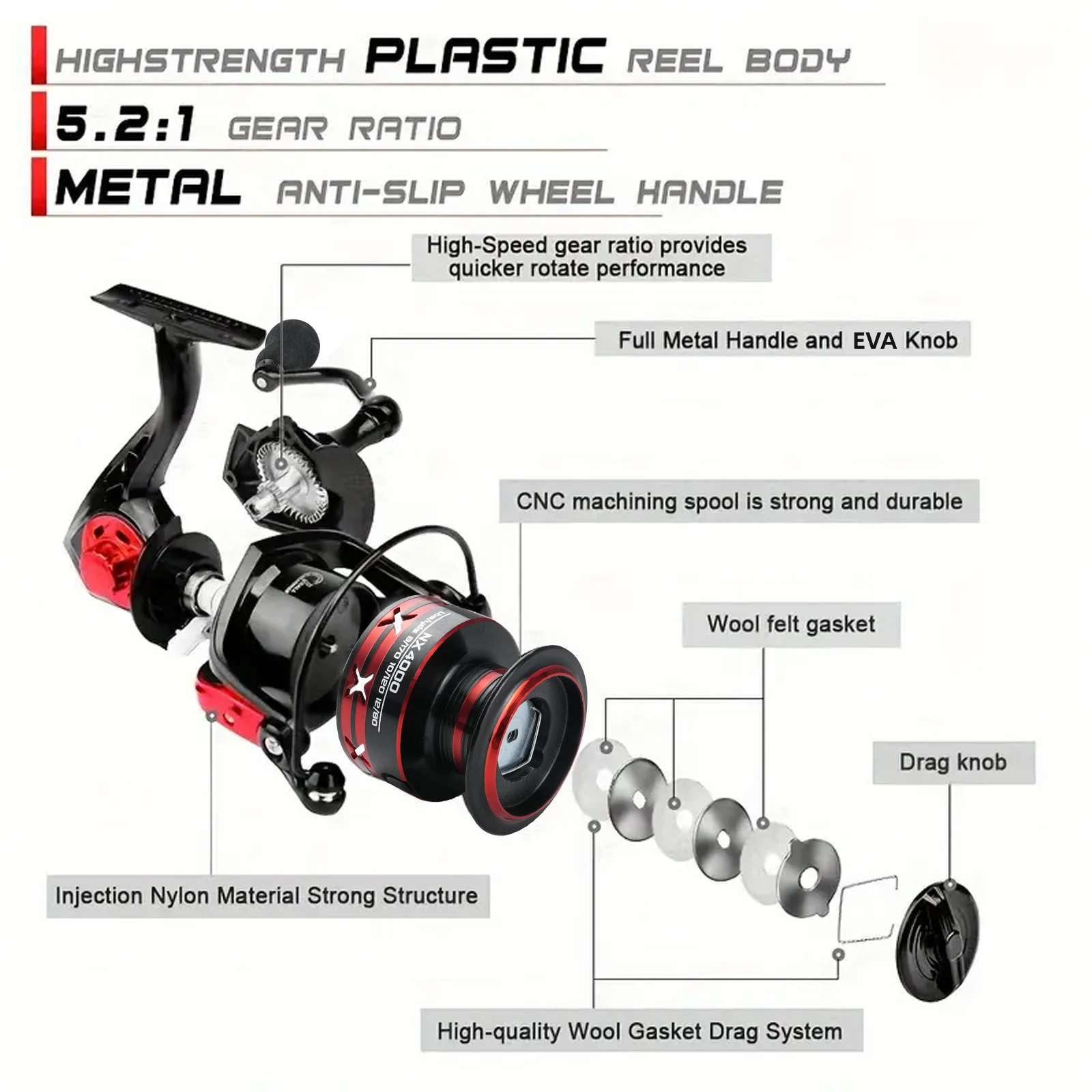 Professional Ultra Light 1000~7000 5.2:1 Gear Ratio,26LB Max Drag CNC Metal Spool Spinning Fishing Reel For Freshwater Saltwater gallery 2