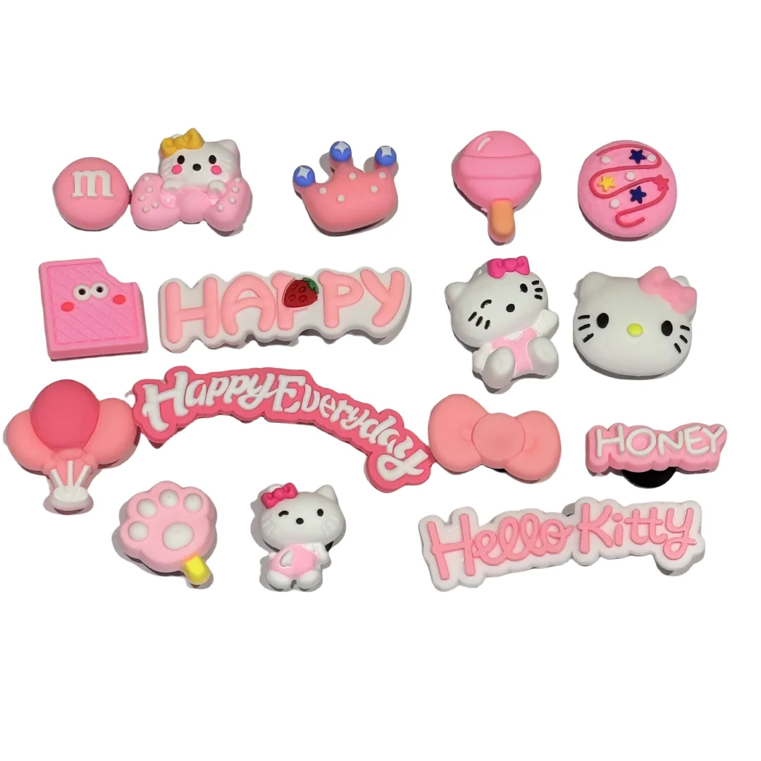 Mesuca 16-100Pcs Cat Cookie Balloon Lollipop Bow Pvc Pink Cartoon Shoe Charms Decoration DIY Women Bracelets Sandals Accessories
