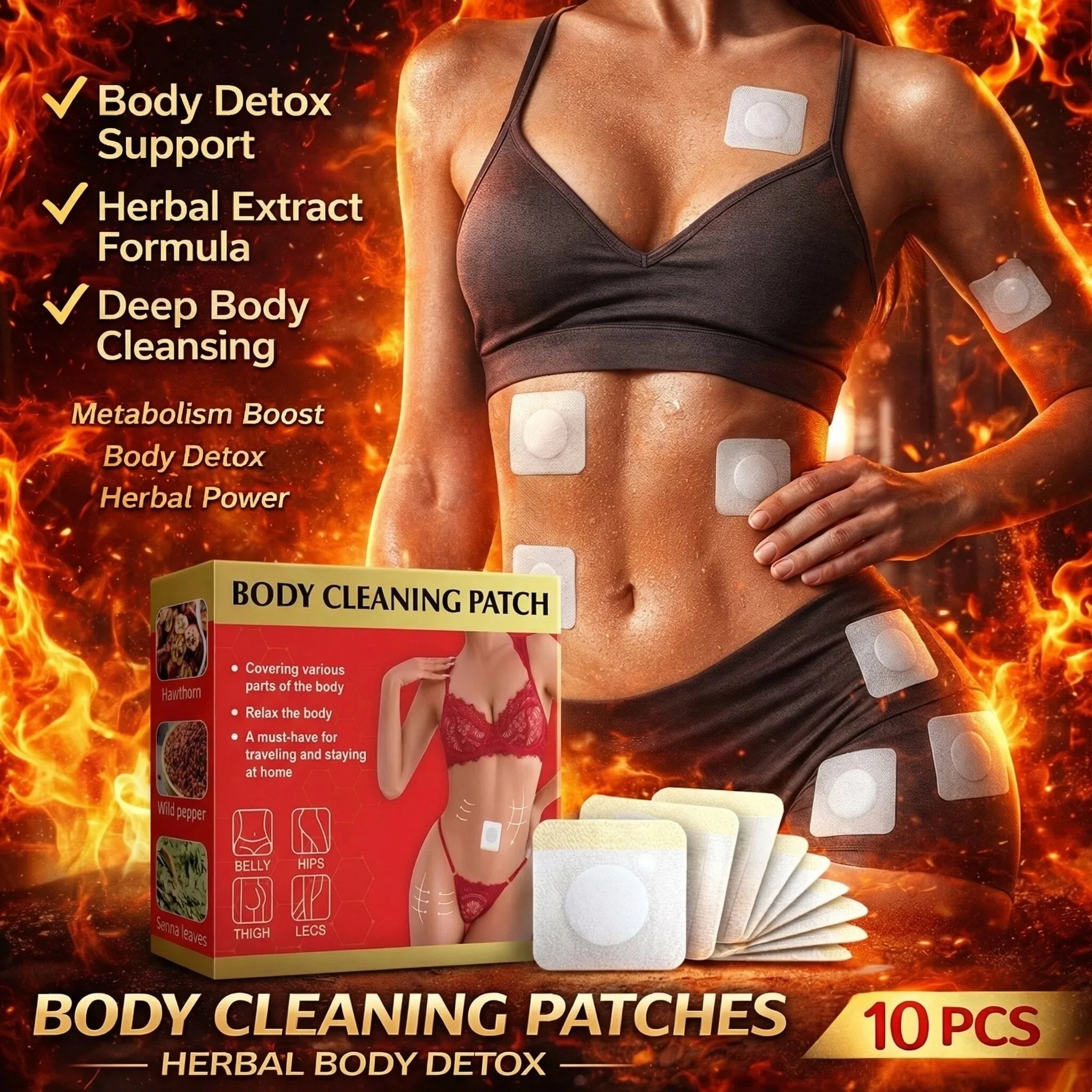 Parche Desintoxicante Corporal Herbal, Parche Adelgazante para el Vientre, Parche Limpiador con Extracto de Plantas Naturales para Cintura, Abdomen, Piernas, Adhesivo para el Cuidado Corporal, 10 Unidades