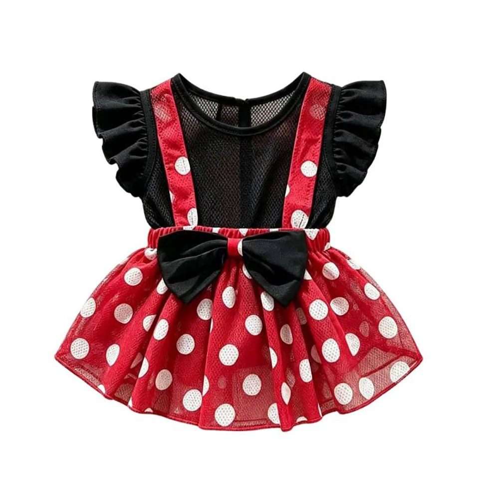 Süßes Sommer-Hundekleid, Niedliche Polka-Dot-Haustierkleidung, Prinzessinnen-Schleifenkleid, Netz-Trägerkleid für Teddy-Haustierbedarf – Detail 3