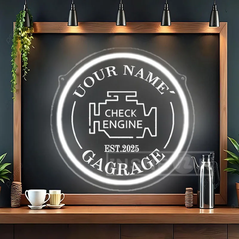Custom LED Neon Sign USB Wall-Mounted Garage Decor Check Engine White Auto Light for Showrooms Gifts Circular Energy-Efficient
