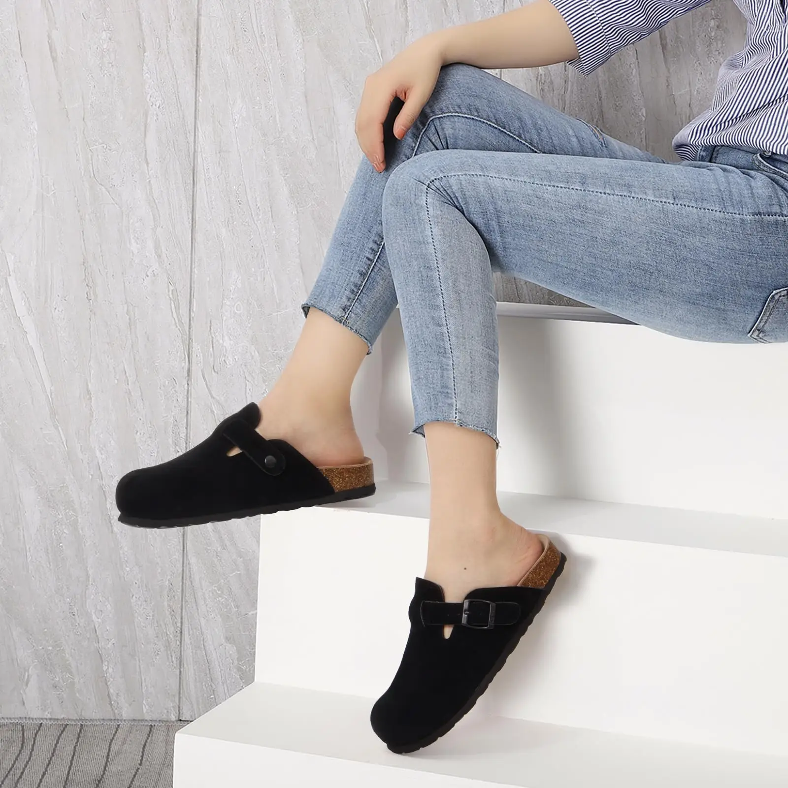 Shevalues Rutschfeste Unisex-Kartoffelschuhe mit Verstellbarer Schnalle, Korkfußbett, Veganen Wildleder-Clogs für Damen mit Fußgewölbestütze – Detail 21