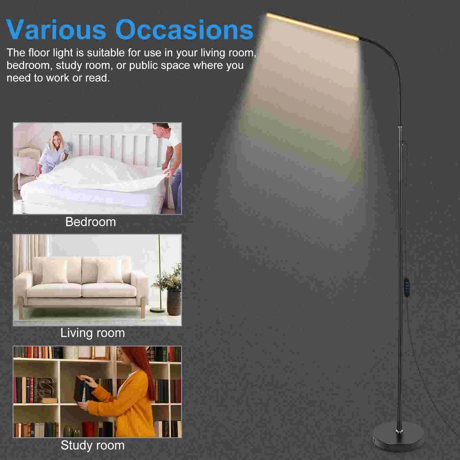 Standing Pole Light Floor Lamp Bulbs Tall for Corner Adjustable Lamps Living Room