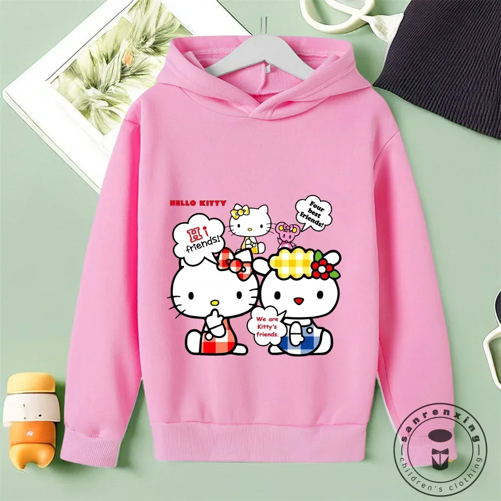 Casual Hello Kitty Street Style Tops for Children Vibrant All-Over Prints Solid Backgrounds Autumn Winter Fashion Fun by Sanrio