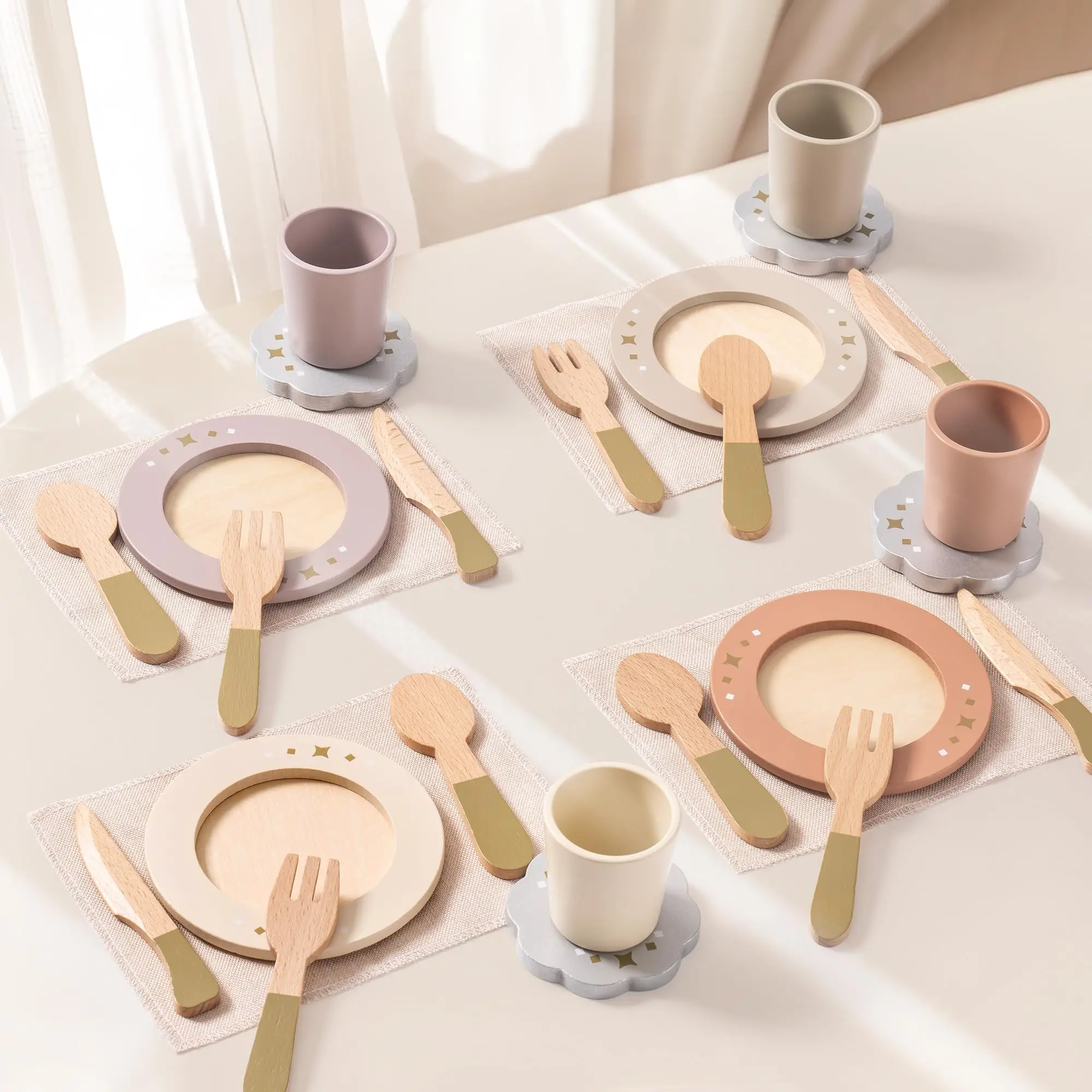 ROBOTIME – ensemble de plats de cuisine Play, 29 pièces, assiettes et plats en bois pour tout-petits, cadeau pour garçons et filles