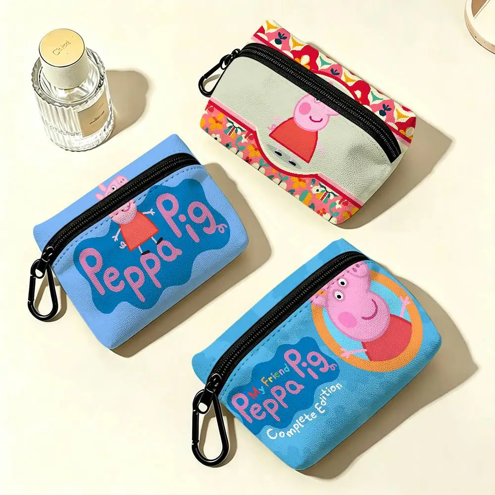Cartoon Animation P-Peppas Pig Wear-resistant Oxford Cloth Coin Purse Portable Backpack Hanging Card Storage Bag