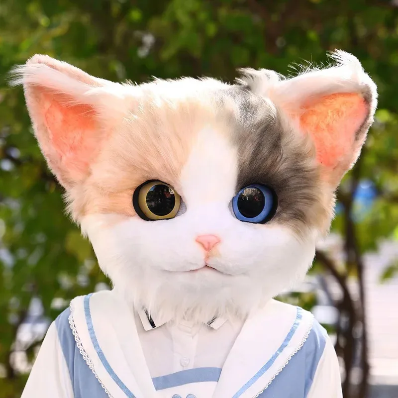 Feito à mão Kigurumi Cosplay Anime Gato Persa Fursuit Máscara de Cabeça Peluda gh;0