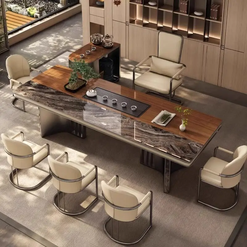 Solid wood tea table public conference dual-purpose reception room tea table and chair combination
