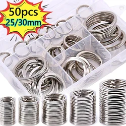 10/50pcs Metal Split Rings Flat-wire  Polished Sliver Double Loop Keyring 25-30mm Keychain Keys Holder DIY Hardware Stainless