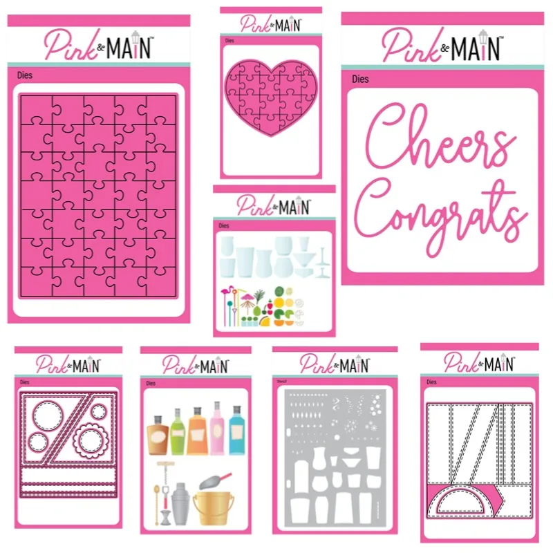 Cheers Bar Card Cocktails Heart Puzzle Metal Cutting Dies Silicone Stamps Scrapbooking Stencil Photo Album Card DIY Paper Emboss