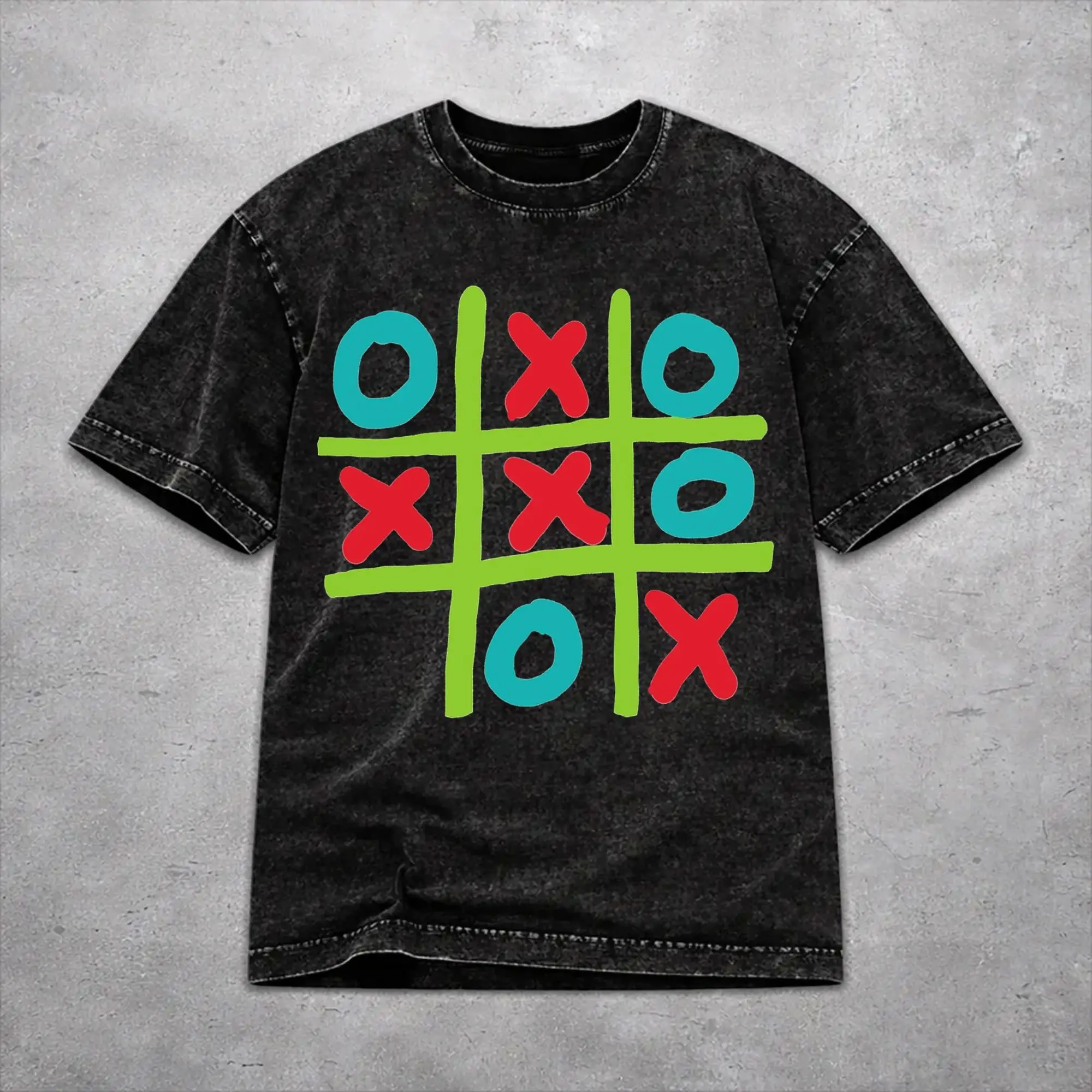 Summer Tic Tac Toe Washed Shirts Apparel Oversize T-Shirt  for Men Women Tee Shirt