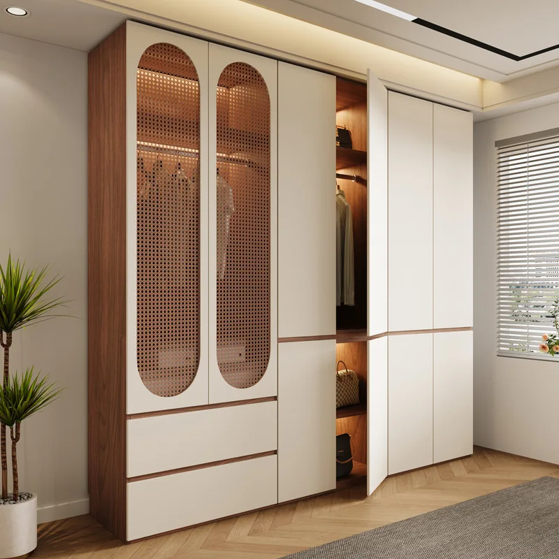 

Medieval ENF-grade Ozone Board Solid Wood Wardrobe Bedroom Household Rattan Glass Door, Storage Cabinet Large Wardrobe