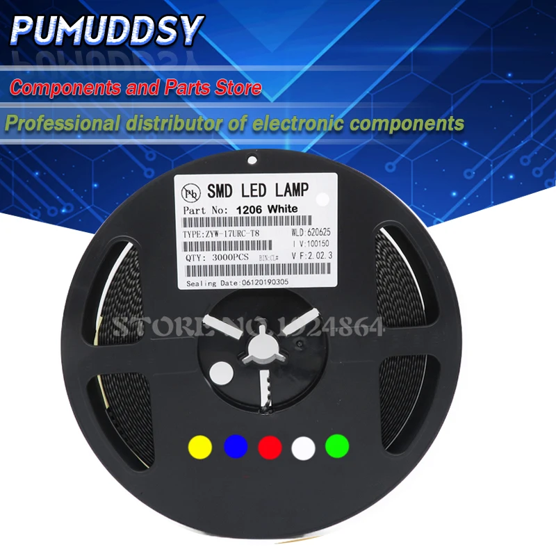 

1Reel 3000PCS 1206 SMD LED diodes light Yellow Red Green Blue White new and