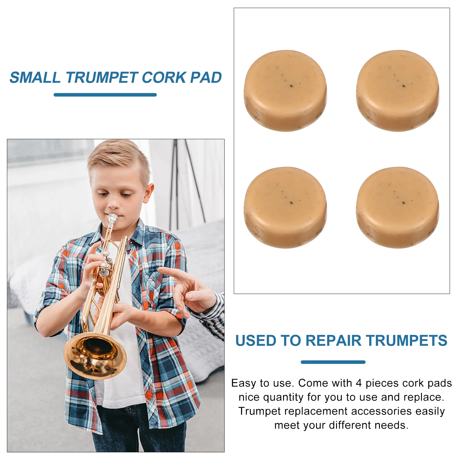 

4pcs Water Key Cork Pad Set for Trumpet Valve Instruments Natural Small Cushion Repair Accessories Trumpet Parts