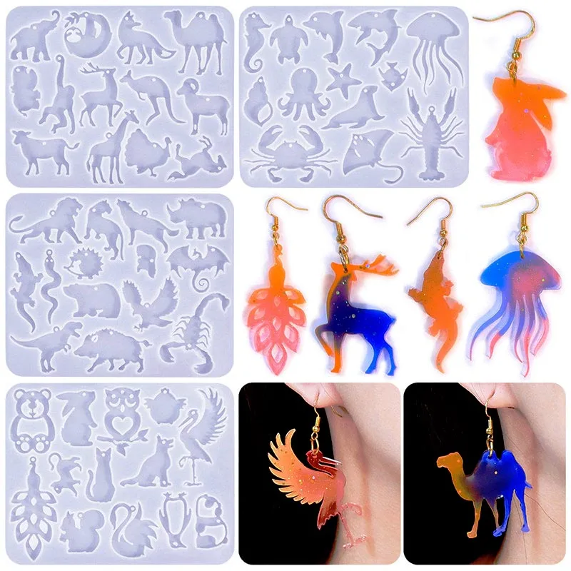 Bricolage résine Art série animale boucles d'oreilles moule en Silicone époxy Silicone moulage moule bijoux pendentif collier porte-clés faisant artisanat