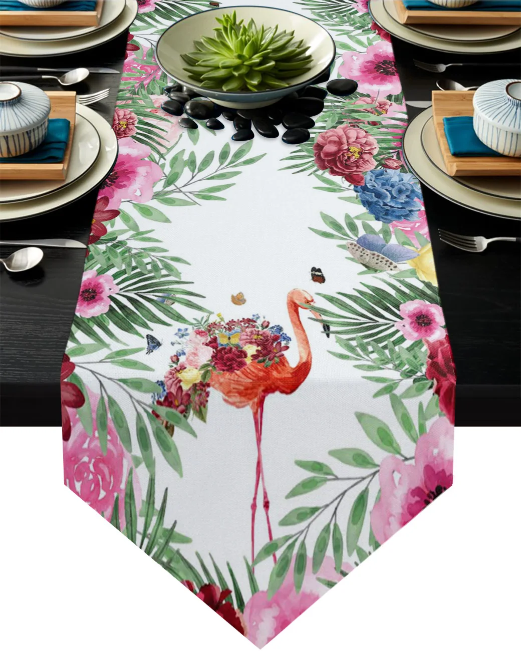 

Flamingo Butterfly Flower Table Runner Modern Table Flag Home Party Country Wedding Decoration Tablecloth Table Runners