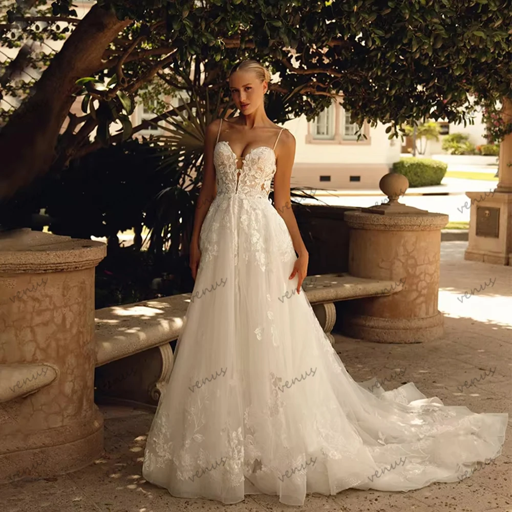 

Elegant Wedding Dresses Gorgeous Bridal Gowns Lace Appliques Sleeveless Backless Robes For Women Customized Vestidos De Novia