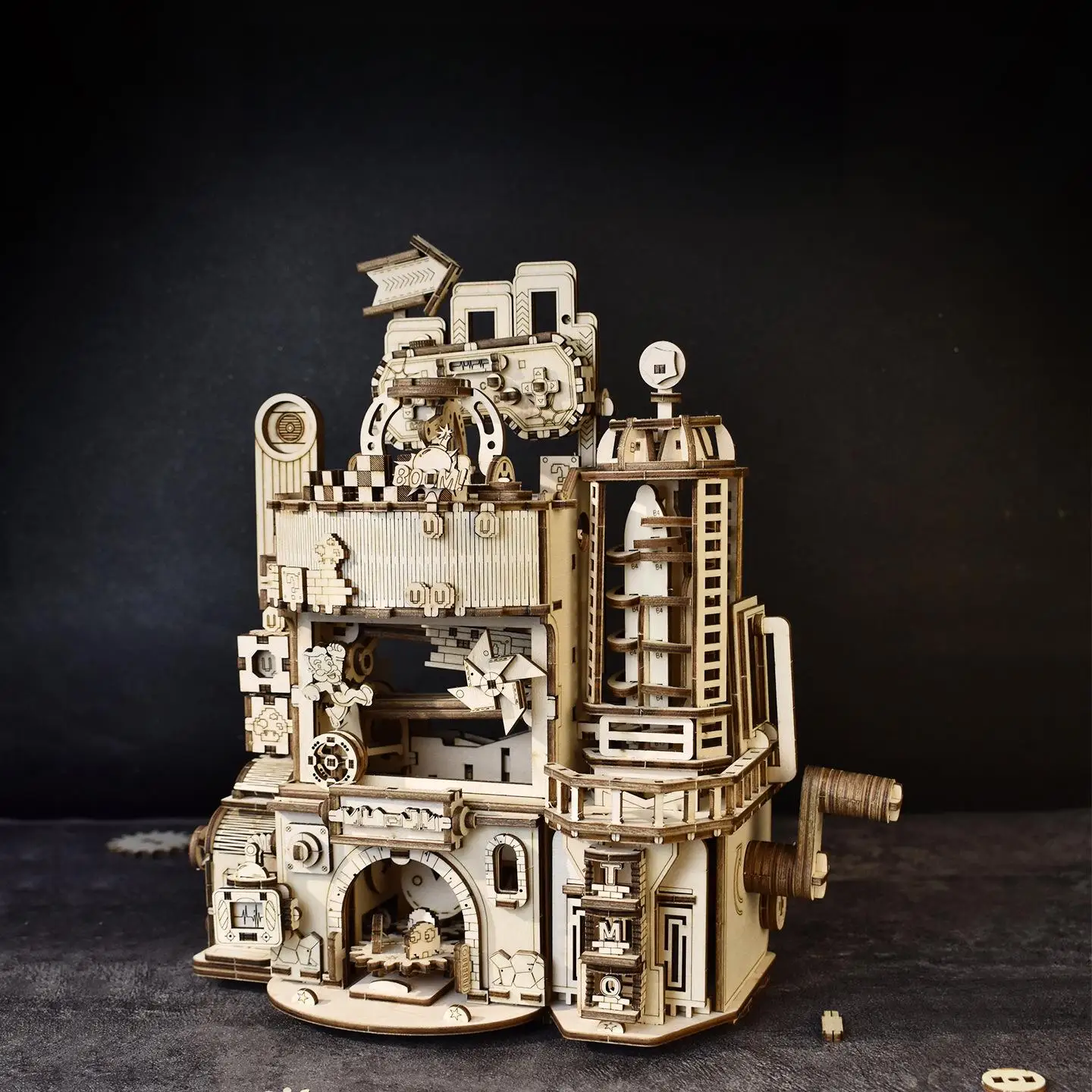 OUZEY Game Factory Building Kit - 3D Wooden Mechanical Puzzle, DIY Assembly Model with Moving Parts for Adult Hobbyists