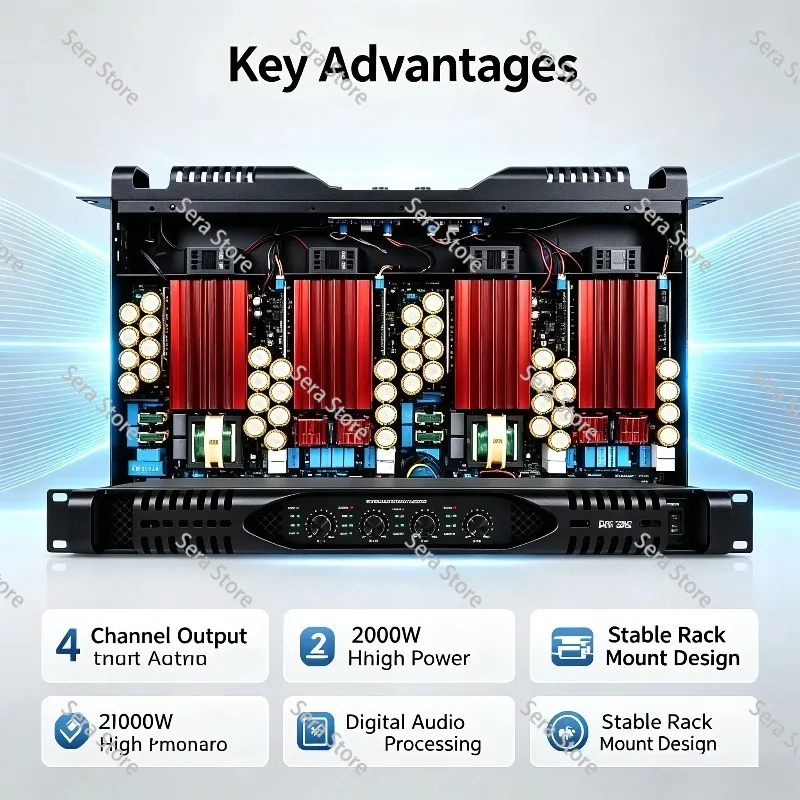 1300W 1U Digital Class , Quad-Channel High Power Pure Post-Stage Professional Audio Amplifier for Stage Performance