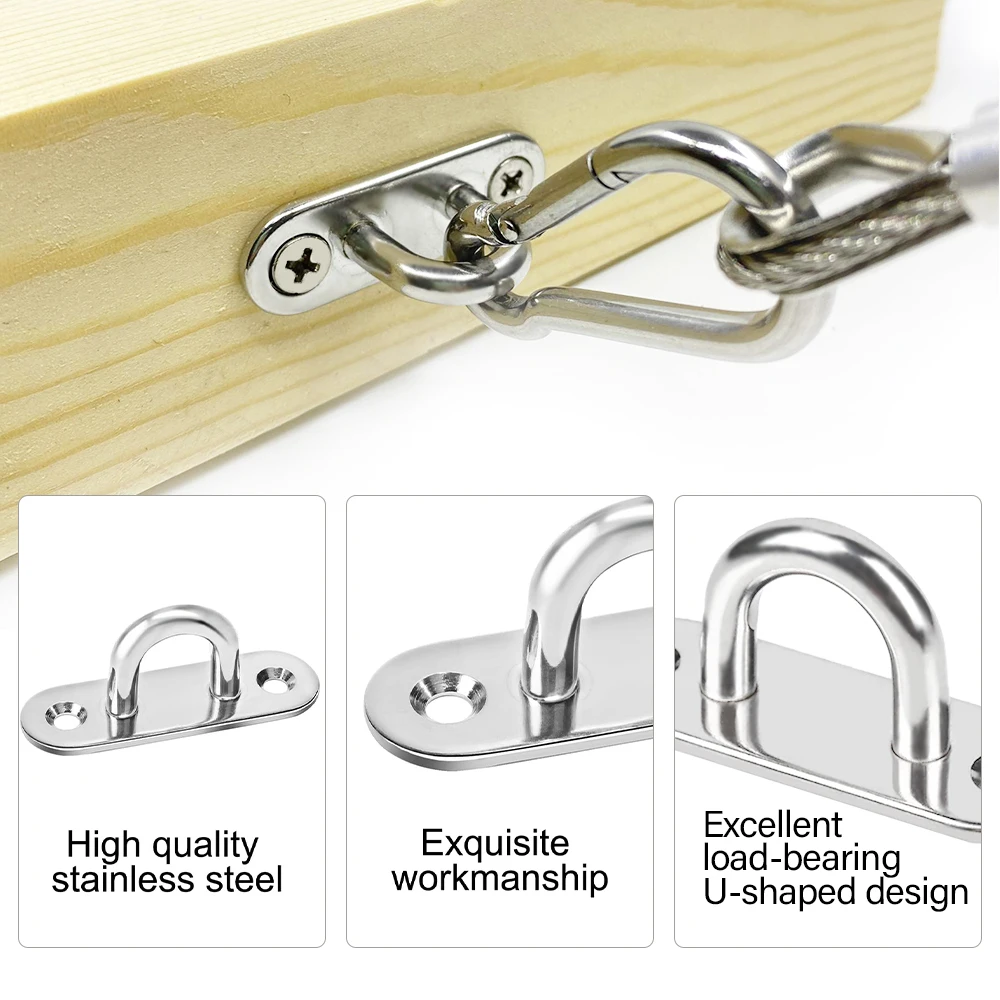 2/5/10 PCS of Elliptical Wall Hooks Heavy-Duty Elliptical Stainless Steel Elliptical Stainless Steel Pads U-Shaped Eye Plates