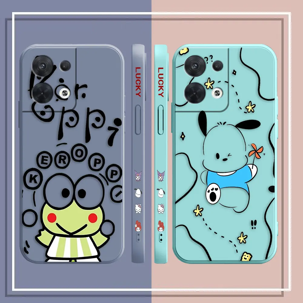 Pochacco Kero Kero Keroppi Phone Case For OPPO RENO 10 8 8T 7 6 5 4 3 4G 5G PRO PLUS Colour Liquid Silicone Case Funda Shell