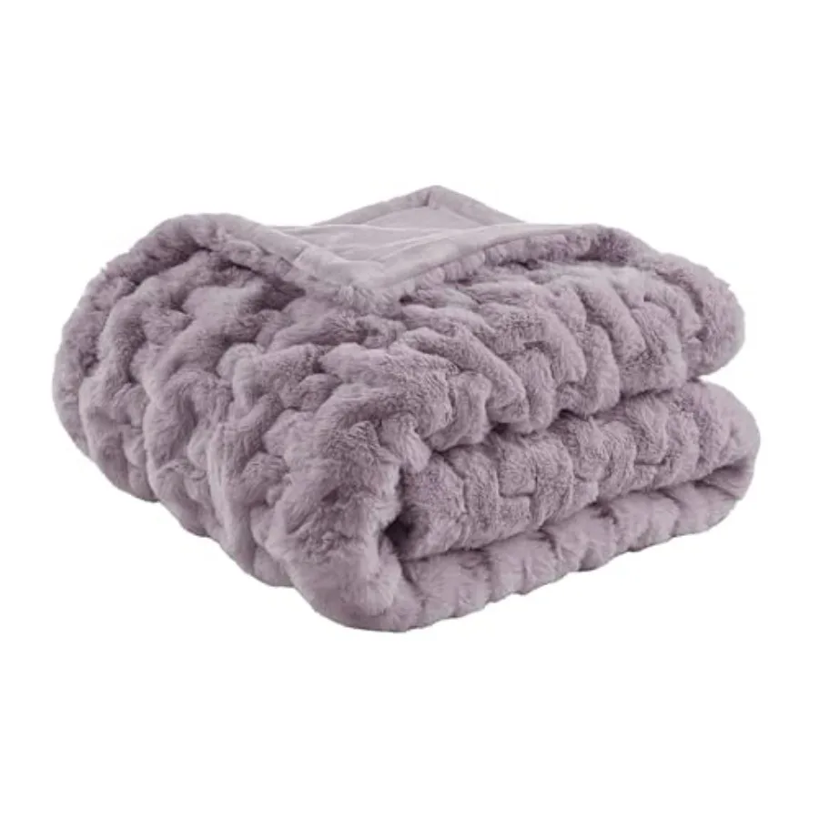 

Ruched Faux Fur Luxury Throw Lavender 50*60 Premium Soft Cozy Brushed Long Faux Fur For Bed, Coach or Sofa