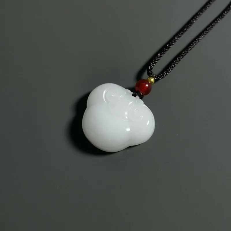 Natural Gold Silk Jade Pendant for Men and Women, Wishful Lock Jade Pendant, White Jade Pendant with Goethe Wall.