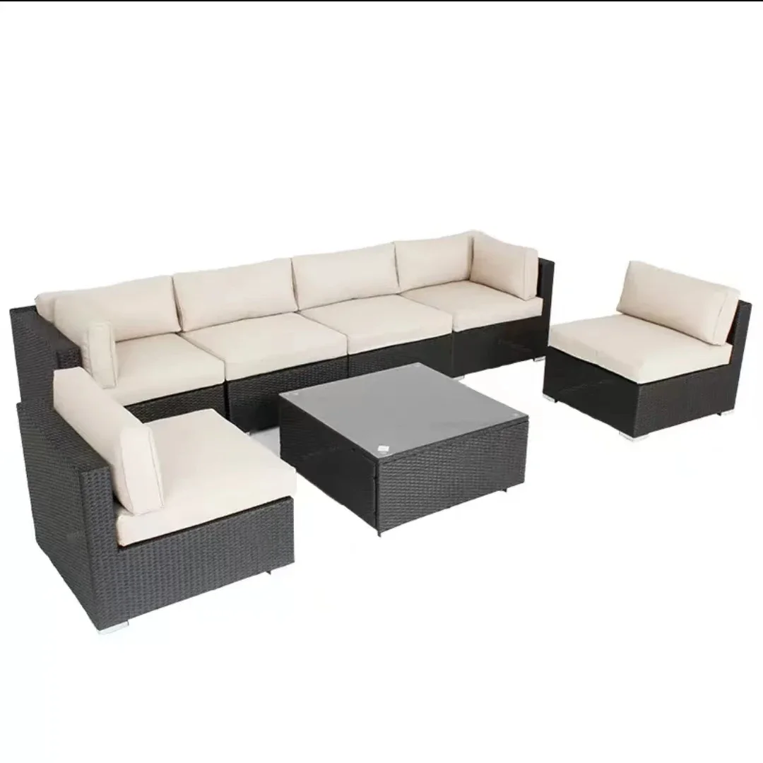 7 Piece Patio Furniture Set Outdoor Sectional Sofa, All-Weather Wicker Chair