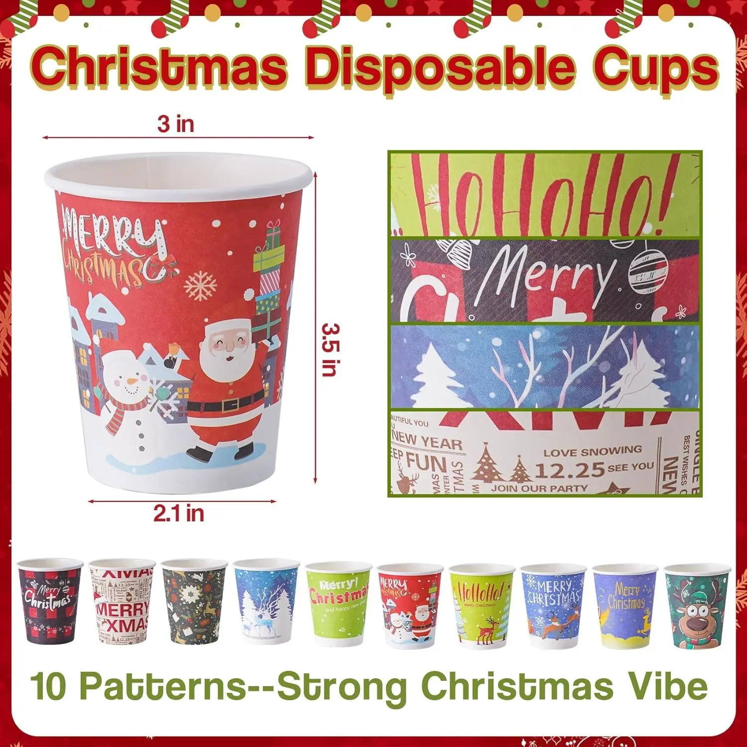 120 Pcs Christmas Disposable Paper Cups 9oz Coffee & Tea Cup with 10 Holiday Designs Christmas Hot Chocolate Cocoa Cup