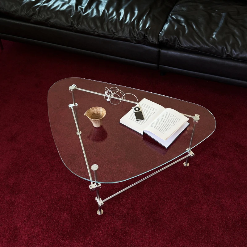 Triangular special-shaped tempered glass stainless steel metal coffee table Chinese antique table