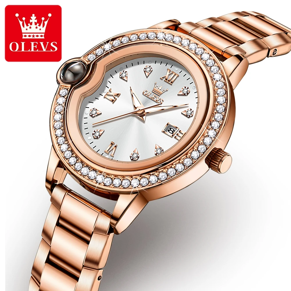 OLEVS Quartz Watch for Women Luxury Elegant Diamond Wristwatch Stainless steel Waterproof Bracelet Watch Set Gift 2024 Trend