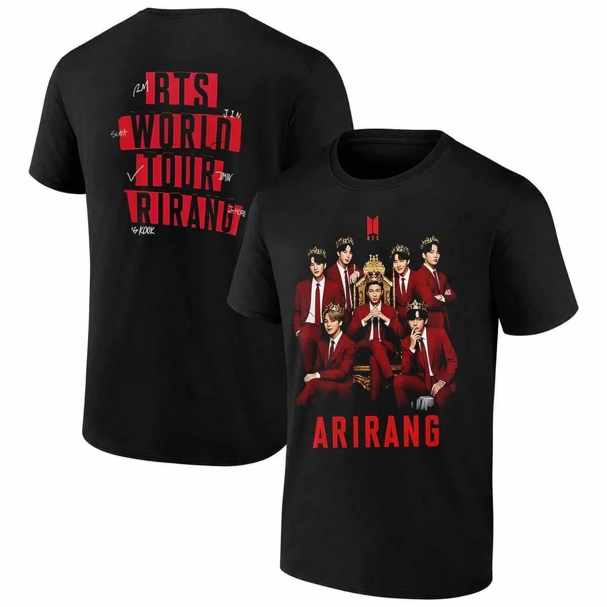 BTS 2026 Arirang World Tour T-shirt Front Back Print Kpop Bangtan Boys Group Portrait Graphic Tee Fans Concert Short Sleeve Tops