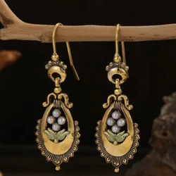 Elegant Round Geometry Earrings for Women Gold Color White Stone Metal Pattern Dangle Earrings Jewelry Gifts