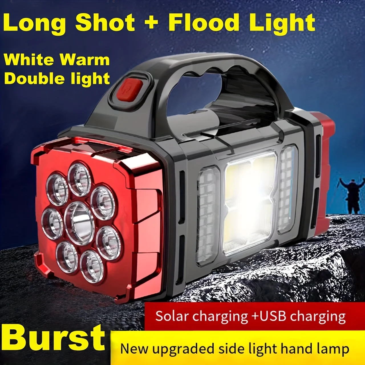 Powerful USB Rechargeable Flashlight Waterproof LED Light With COB Work Light 4 Gear Charge Mobile Phone Camping Solar Lamp