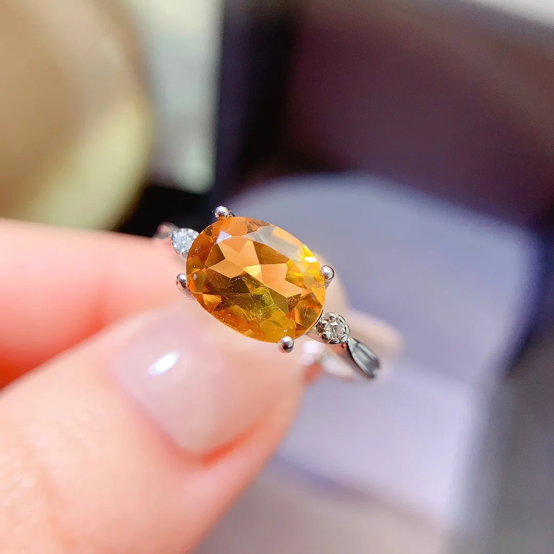 Natural Citrine Ring Large Grain Yellow Gemstone 925 Sterling Silver Women's Wedding Ring Special Style