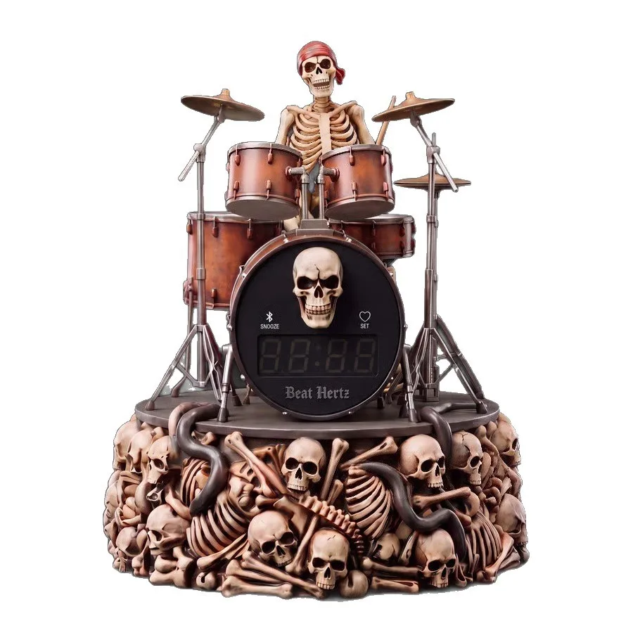 Skeleton Drummer Desk Clock