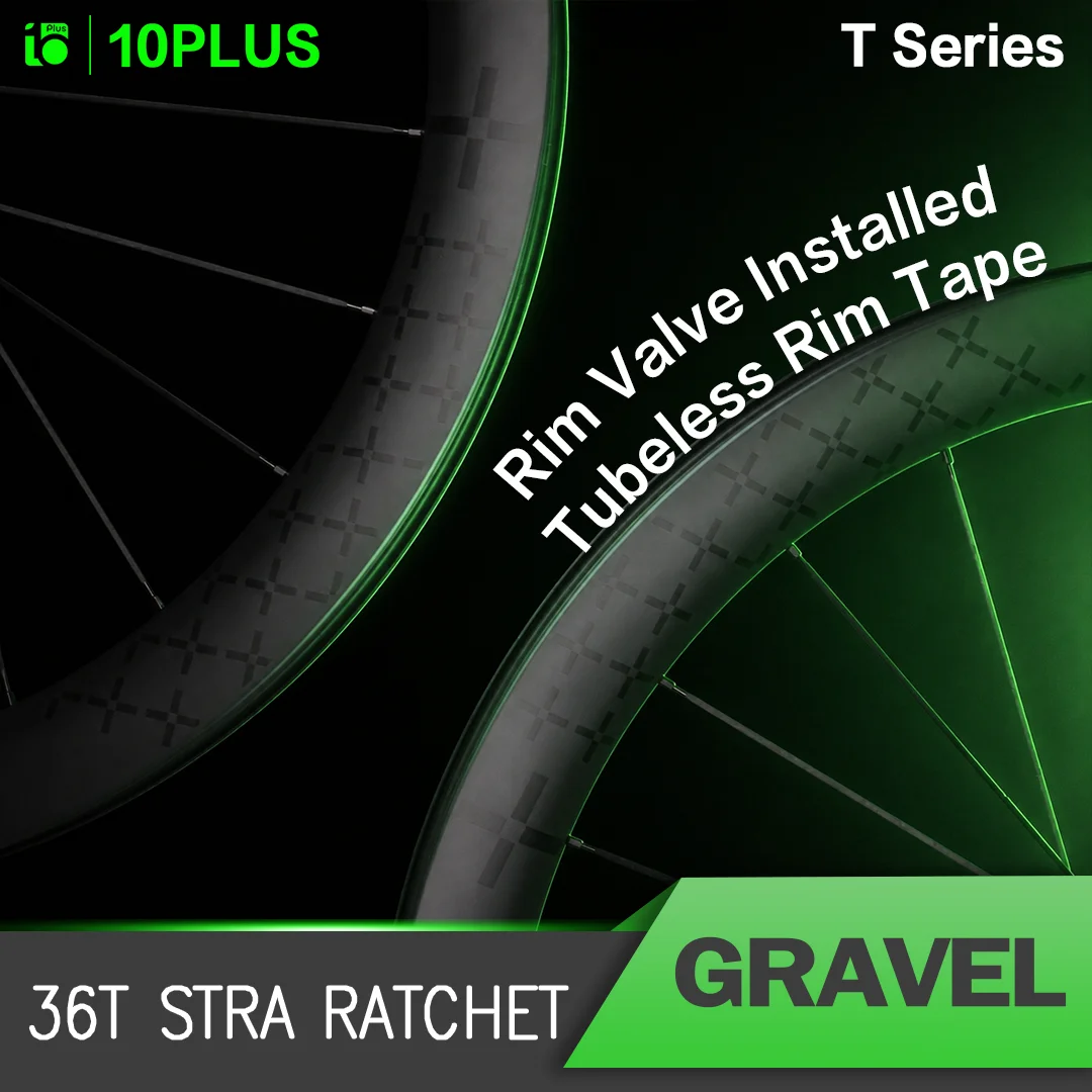 10PLUS T Series Gravel Carbon Wheelset 700C Disc Brake 6-Bolt Center Lock 36T Ratchet Tubeless 38mm 45mm