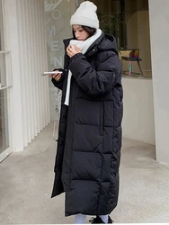 2024 Koreaanse Vrouwen Winterjas Lange Overjas Capuchon Parka 'S Warme Dikke Zwarte Beige Winddichte Dames Dons Katoenen Bovenkleding