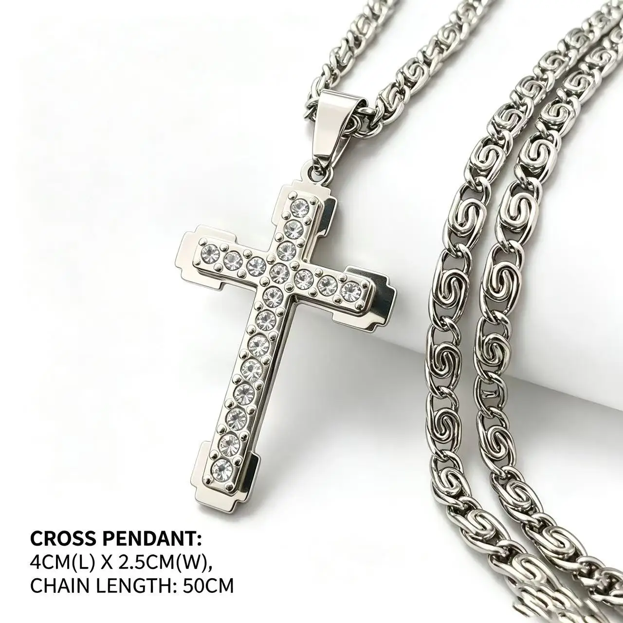 HNSP Stainless Steel Luxury Zircon Cross Necklace Pendant For Men Women Jewelry Accessories