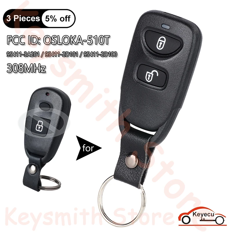 

KEYECU 2 Buttons 308MHz for Hyundai Elantra Sante Fe 2001 2002 2003 Auto Upgraded Remote Control Key Fob OSLOKA-510T 95411-2D100