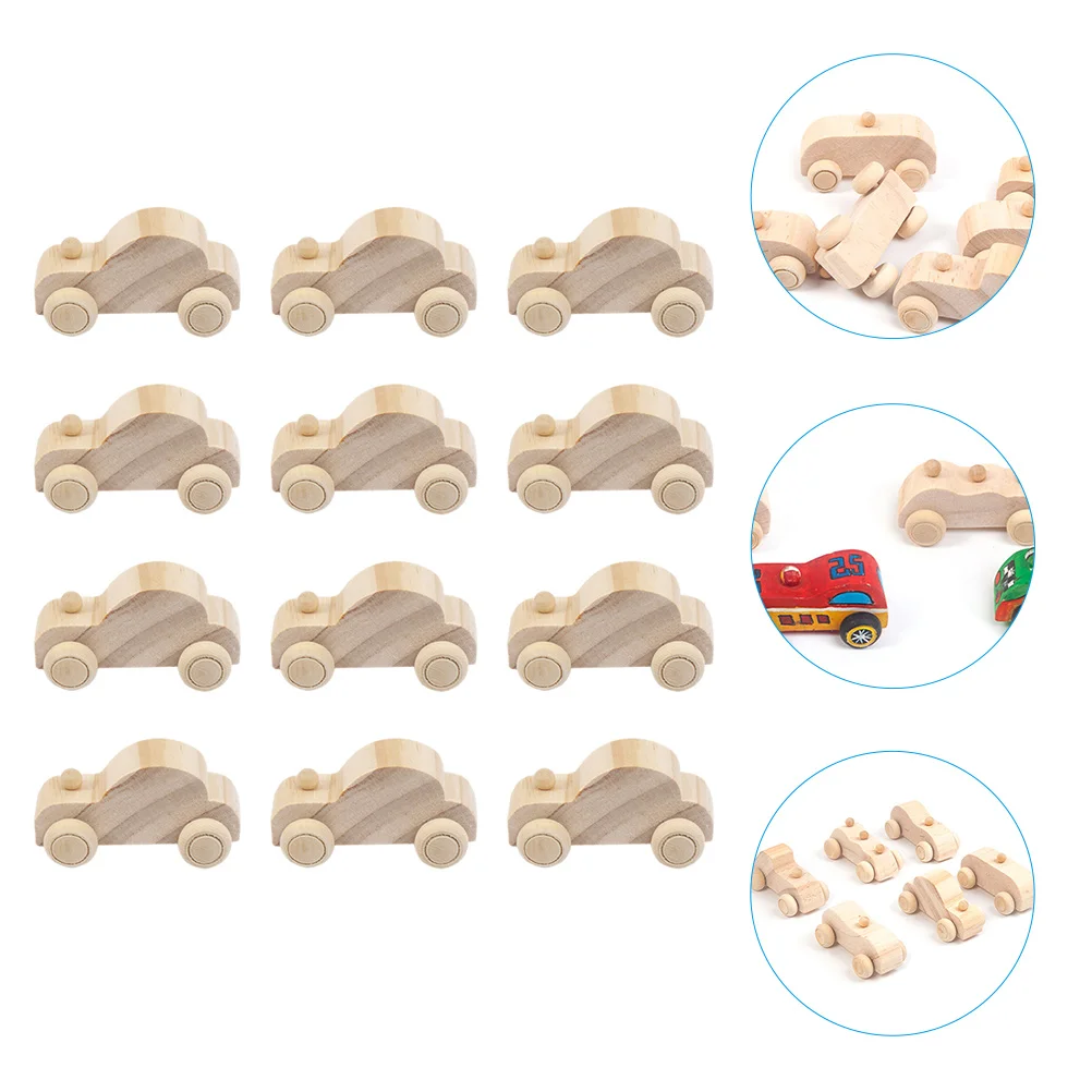 

12pcs Graffiti Cars Model Wooden Cars Playthings Unfinished Wood Cars Craft Painting Toys