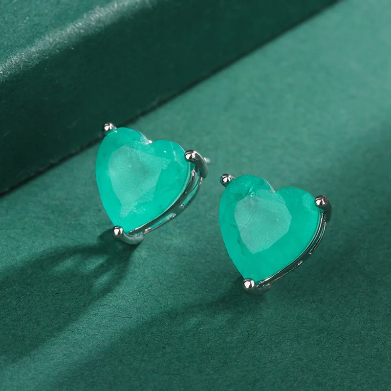 Luxury Silver Color Paraiba Tourmaline Gemstone Heart Necklace Earring for Women Wedding Dinner Party Jewelry Anniversary Gift