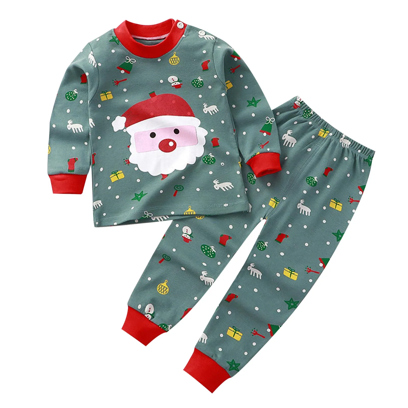 Children's Sleepwear 2-Piece Set Of Children's Cute Christmas Home Clothes Set Cotton Baby Warm Autumn Clothes And Long Pants