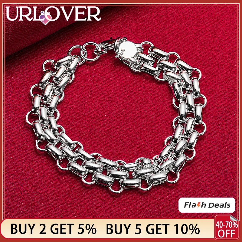 URLOVER 925 Sterling Silver Watch Band Bracelets For Women Party Birthday Fashion Trendy Jewelry Gift Wedding Accessories