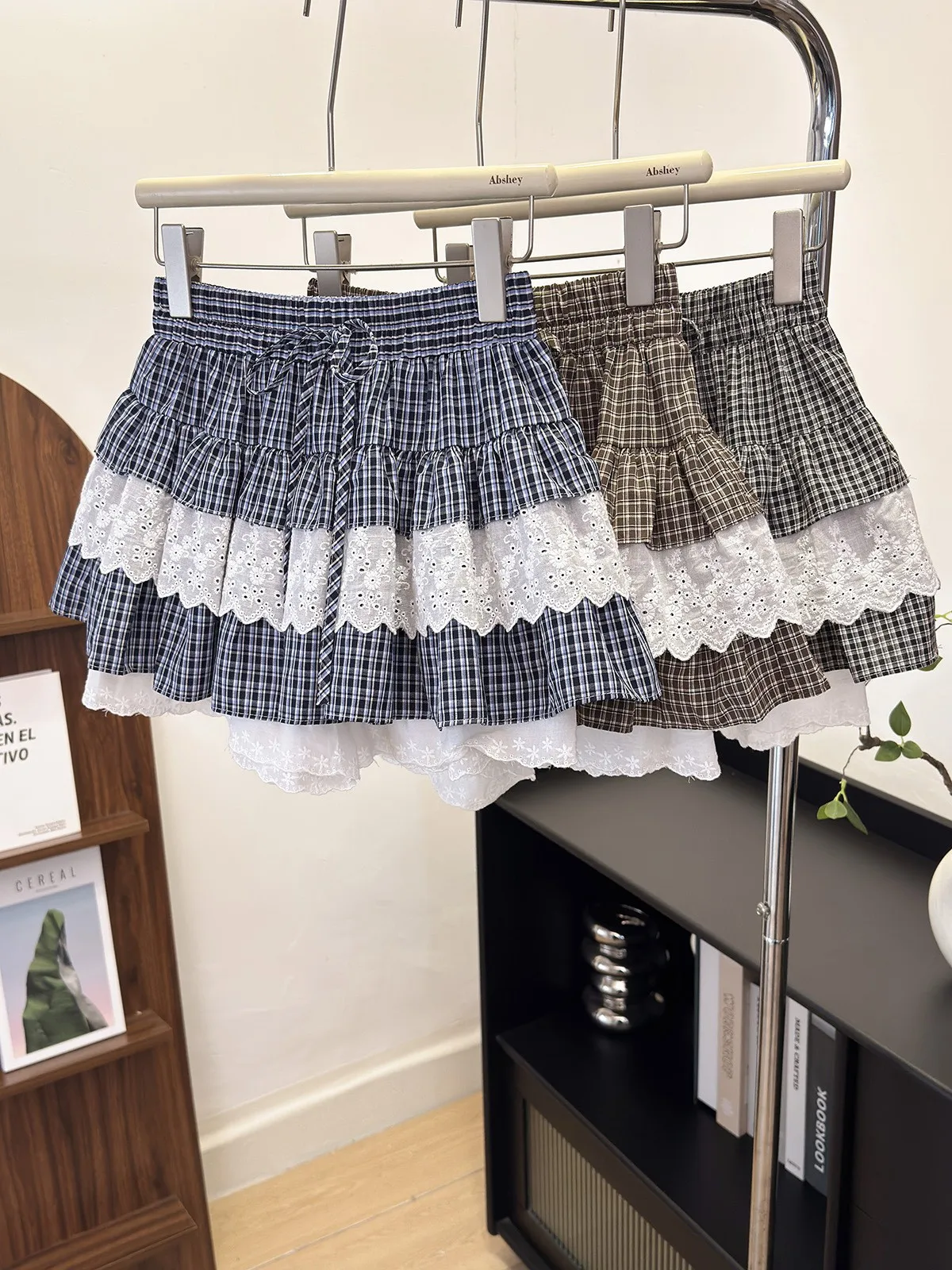 

Весенняя женская одежда: клетчатая юбка А-силуэта с рюшами и кружевом, короткая мини-юбка из смесового хлопка, милый стиль Y2K для девушек